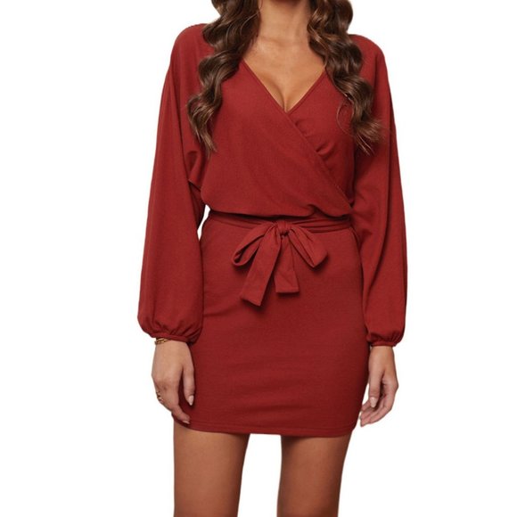 Dresses & Skirts - new V-Neck Ribbed Wrap Sweater Dress L